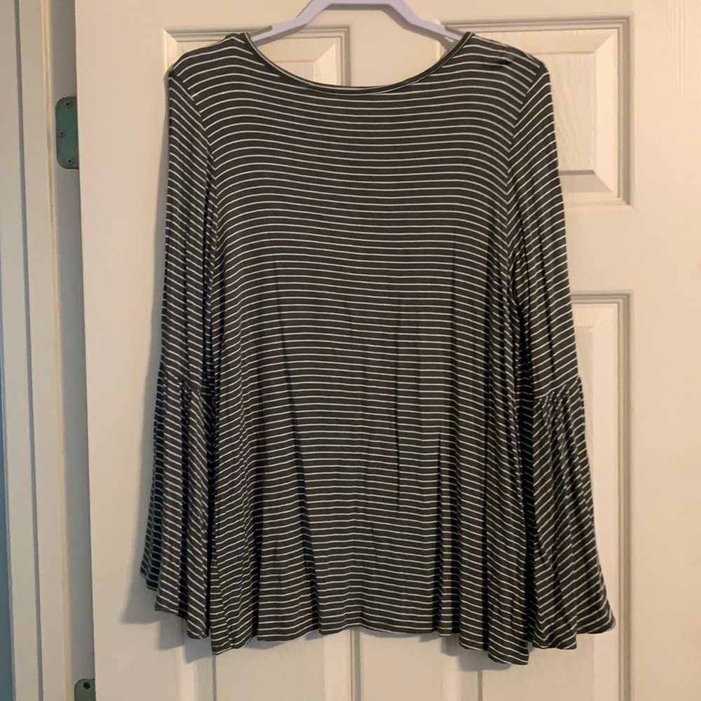 Fatigue Green Striped/Bell Sleeve Top